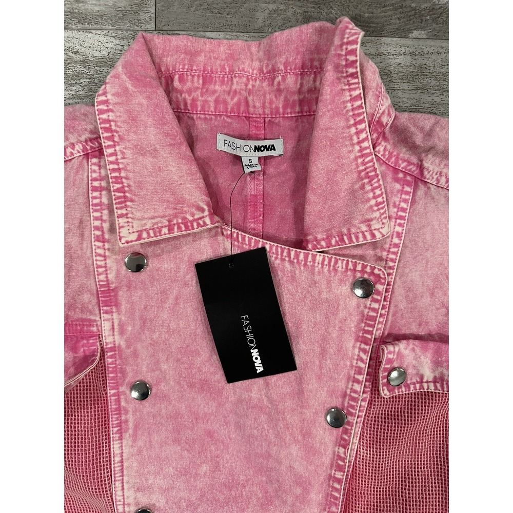 Fashion Nova Womens Crystal Short Jacket Pink Size Small Snap Button Brand New - Picture 6 of 8